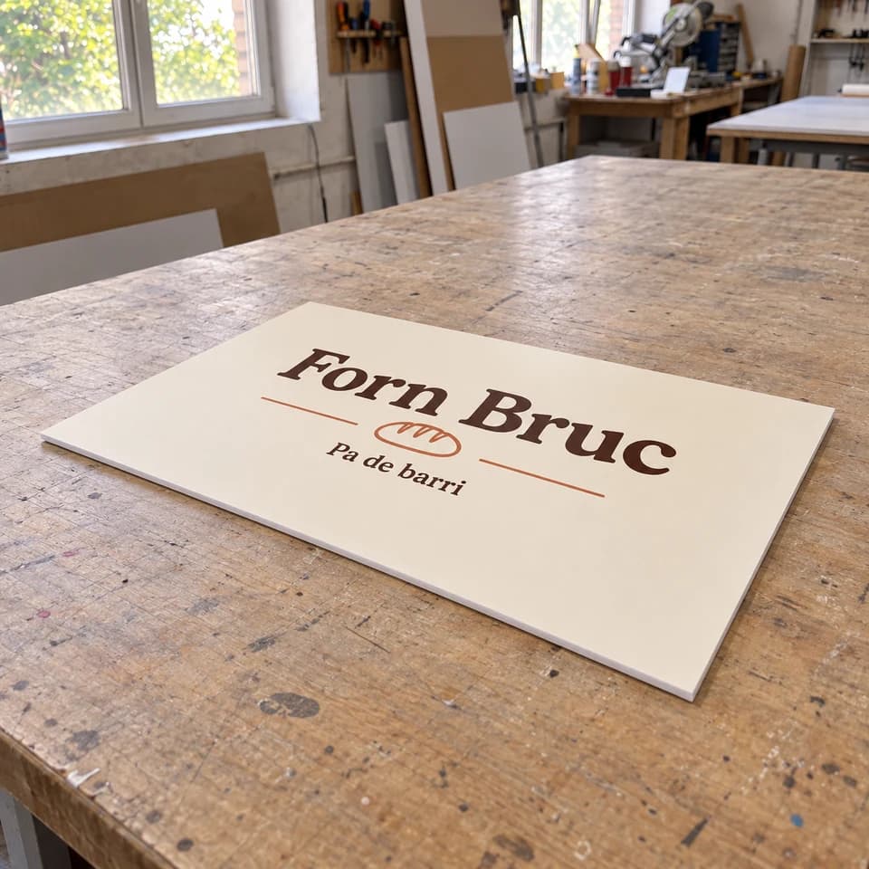 Cartell de PVC sense llum. Un rètol senzill per a un forn de barri.