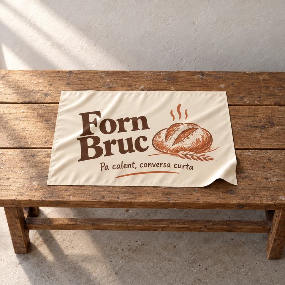 Lona impresa. Una lona senzilla amb un missatge de forn de barri.